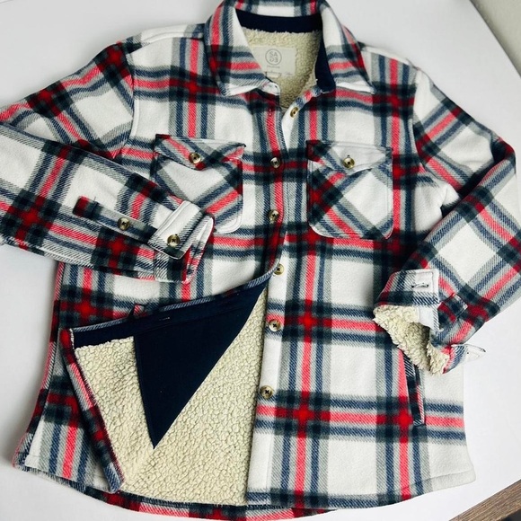 Sage Collective Ladies Shirt Jacket Red Plaid Women's XXL Sherpa shacket - Picture 2 of 11